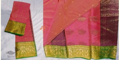 Padmapriya | Handwoven Chanderi Silk Saree - Pink With Green Border