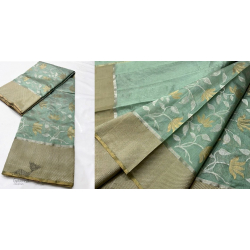 Padmapriya | Handwoven Chanderi Silk Saree - Pistachio Green