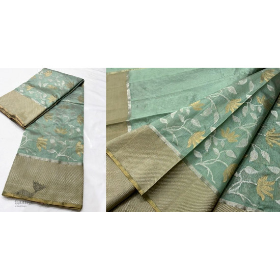 online Handwoven Chanderi Silk Saree - Pistachio Green 