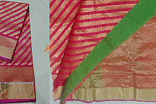 Padmapriya | Handwoven Chanderi Silk Saree - Rani Pink