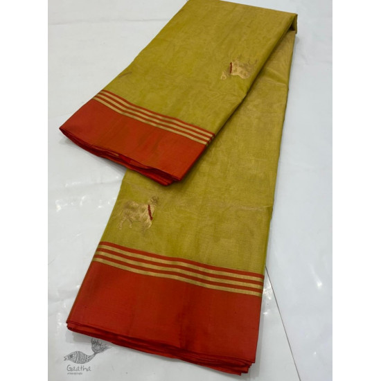 online Handwoven Silk - Chanderi Saree With Nandi Motif