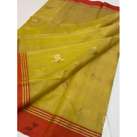 online Handwoven Silk - Chanderi Saree With Nandi Motif