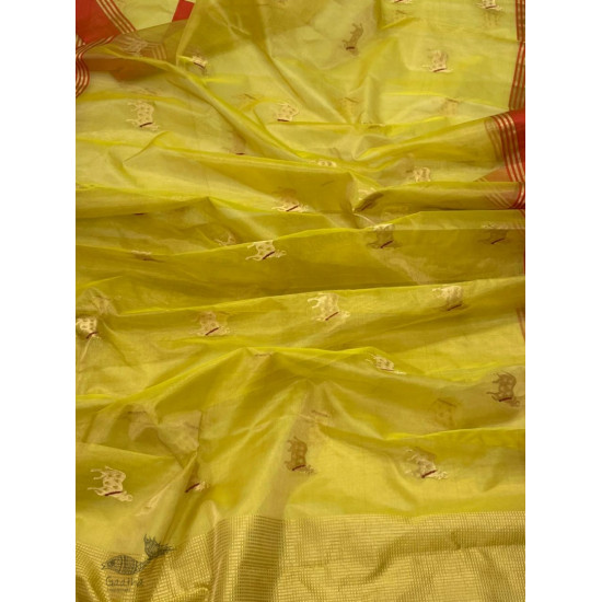 online Handwoven Silk - Chanderi Saree With Nandi Motif