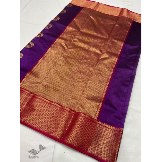 online Handwoven Silk - Chanderi Saree With Golden Broad Border