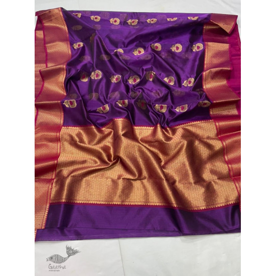 online Handwoven Silk - Chanderi Saree With Golden Broad Border