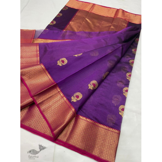 online Handwoven Silk - Chanderi Saree With Golden Broad Border