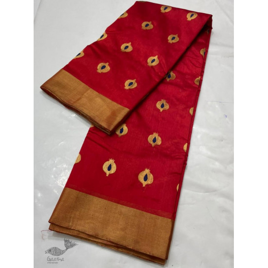 online Handwoven Silk - Chanderi Saree With Golden Butta & Border