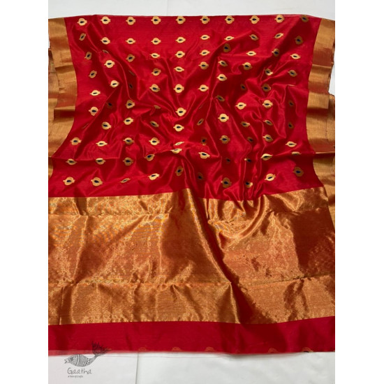 online Handwoven Silk - Chanderi Saree With Golden Butta & Border