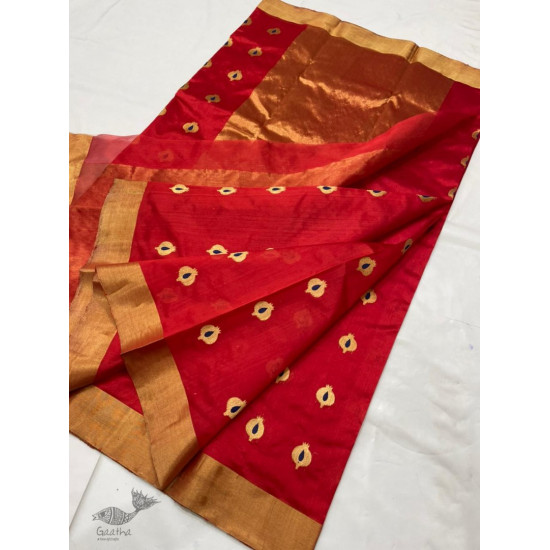 online Handwoven Silk - Chanderi Saree With Golden Butta & Border