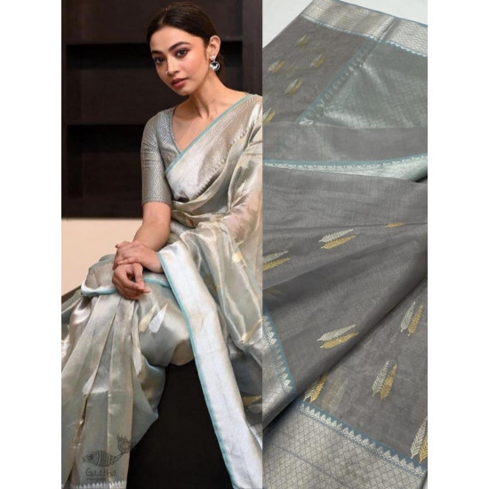 online Handwoven Silk - Chanderi Silver & Golden Butta Saree