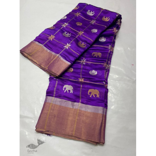 online Handwoven Silk - Chanderi Violet Zari Checks Saree