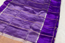 Padmapriya | Handwoven Silk - Chanderi Violet Zari Checks Saree