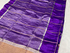Padmapriya | Handwoven Silk - Chanderi Violet Zari Checks Saree
