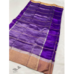 Padmapriya | Handwoven Silk - Chanderi Violet Zari Checks Saree