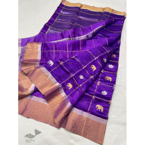 online Handwoven Silk - Chanderi Violet Zari Checks Saree