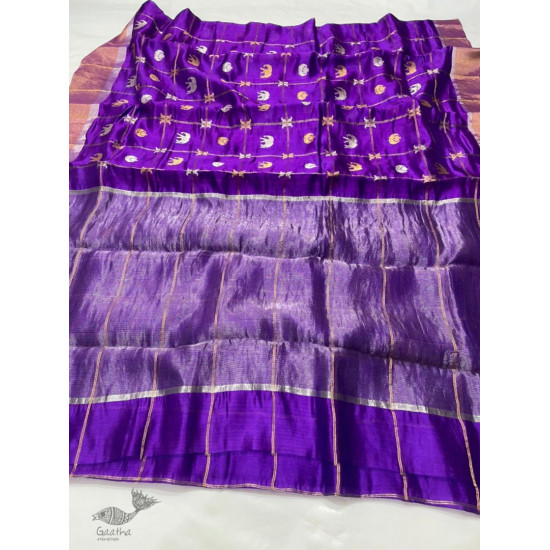 online Handwoven Silk - Chanderi Violet Zari Checks Saree