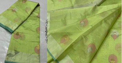 Padmapriya | Handwoven Silk - Chanderi Parrot Green Saree
