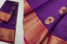 Padmapriya | Handwoven Silk - Chanderi Saree With Golden Broad Border