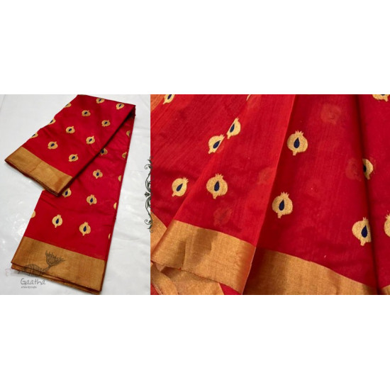 online Handwoven Silk - Chanderi Saree With Golden Butta & Border