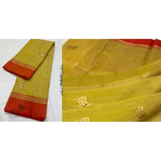 online Handwoven Silk - Chanderi Saree With Nandi Motif