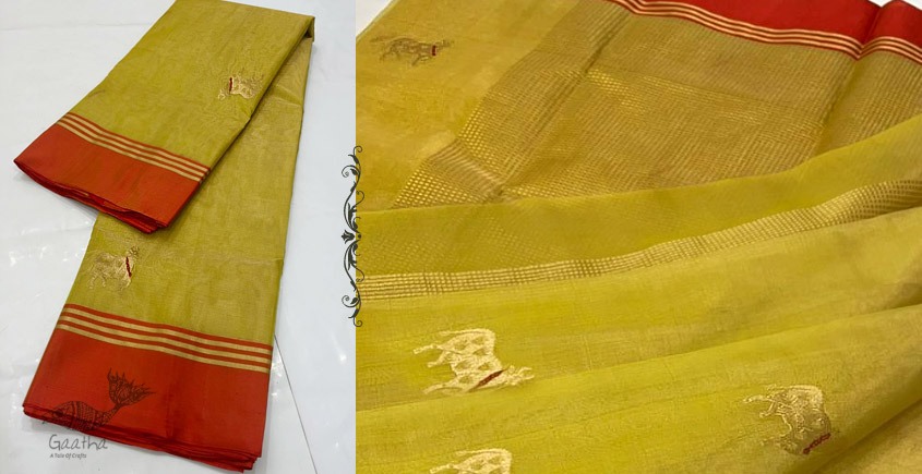 online Handwoven Silk - Chanderi Saree With Nandi Motif
