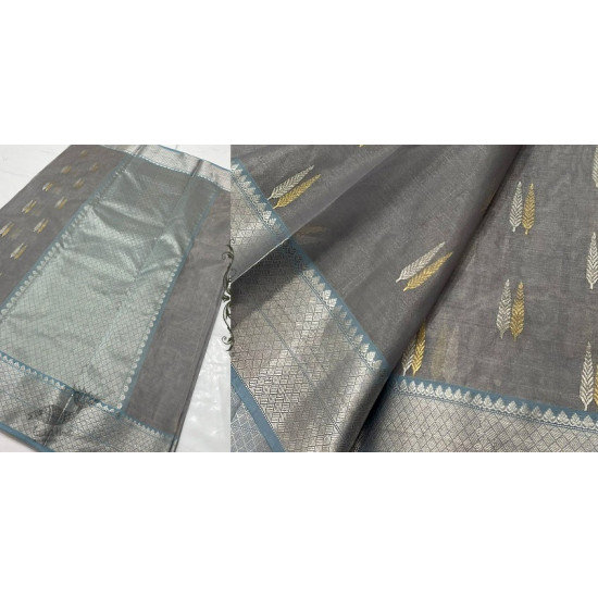 online Handwoven Silk - Chanderi Silver & Golden Butta Saree