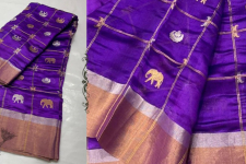 Padmapriya | Handwoven Silk - Chanderi Violet Zari Checks Saree