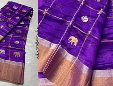 Padmapriya | Handwoven Silk - Chanderi Violet Zari Checks Saree