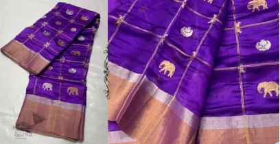 Padmapriya | Handwoven Silk - Chanderi Violet Zari Checks Saree