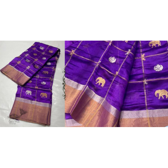 online Handwoven Silk - Chanderi Violet Zari Checks Saree