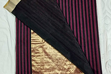 Padmapriya | Handwoven Silk - Chanderi Golden Border Red & Black Stripe Saree