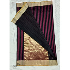 Padmapriya | Handwoven Silk - Chanderi Golden Border Red & Black Stripe Saree