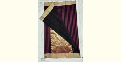 Padmapriya | Handwoven Silk - Chanderi Golden Border Red & Black Stripe Saree