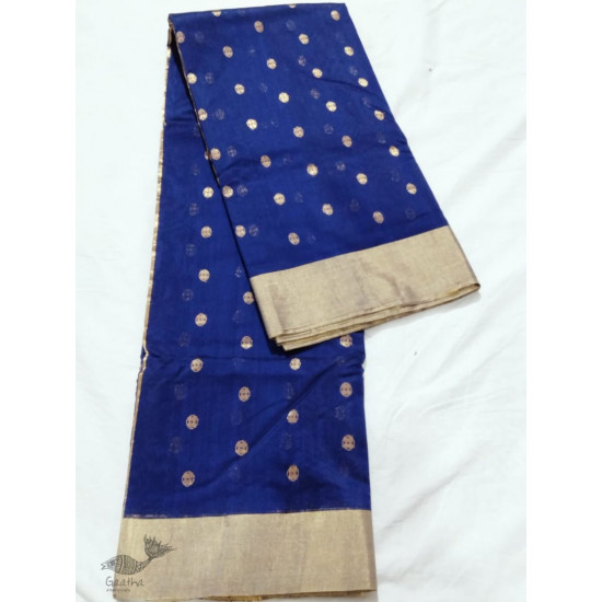 online Chanderi Silk saree - Blue Chanderi Saree With Golden Butta