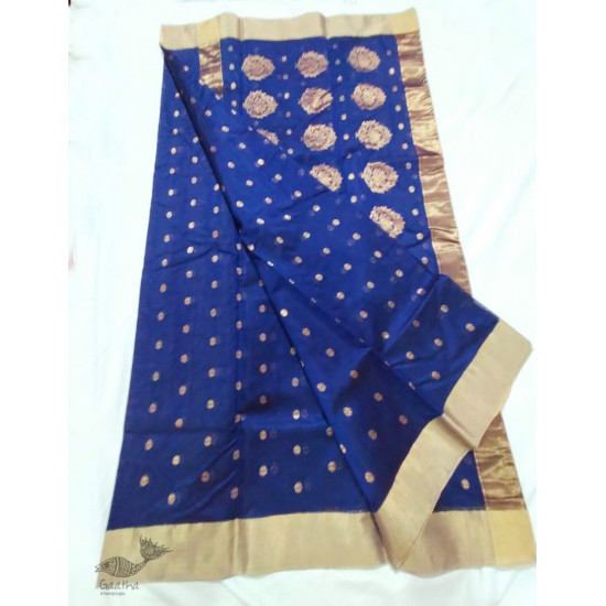 online Chanderi Silk saree - Blue Chanderi Saree With Golden Butta