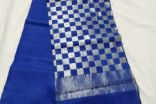 Padmapriya | Chanderi Silk Handwoven Saree - Blue Silver Checks Pallu