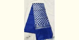 Padmapriya | Chanderi Silk Handwoven Saree - Blue Silver Checks Pallu