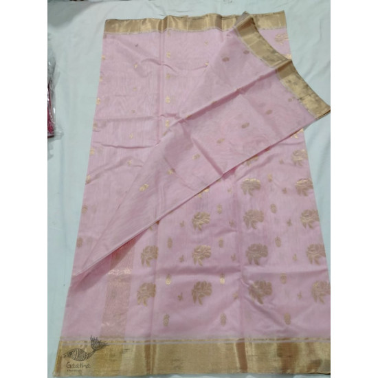 online Chanderi Silk Handwoven Saree - Light Pink with Golden Butta