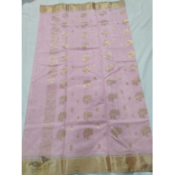 Padmapriya | Chanderi Silk Handwoven Saree - Light Pink with Golden Butta