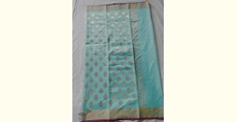 Padmapriya | Handwoven Silk - Chanderi Golden Border Saree - Sky Blue