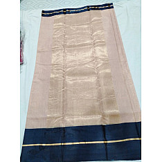 Padmapriya | Handwoven Silk - Chanderi Plain Beige with Black Border Saree