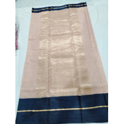 Padmapriya | Handwoven Silk - Chanderi Plain Beige with Black Border Saree