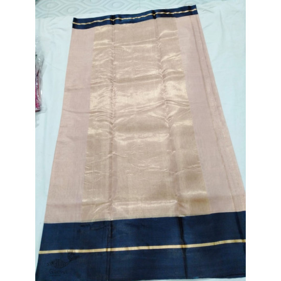 online Chanderi Silk saree -  Chanderi Plain Beige with Black Border Saree