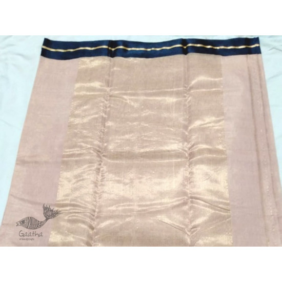 online Chanderi Silk saree -  Chanderi Plain Beige with Black Border Saree