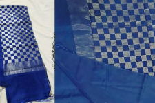 Padmapriya | Chanderi Silk Handwoven Saree - Blue Silver Checks Pallu