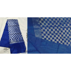 Padmapriya | Chanderi Silk Handwoven Saree - Blue Silver Checks Pallu