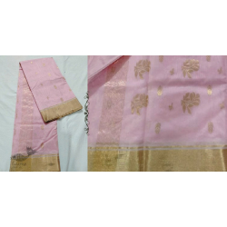 Padmapriya | Chanderi Silk Handwoven Saree - Light Pink with Golden Butta