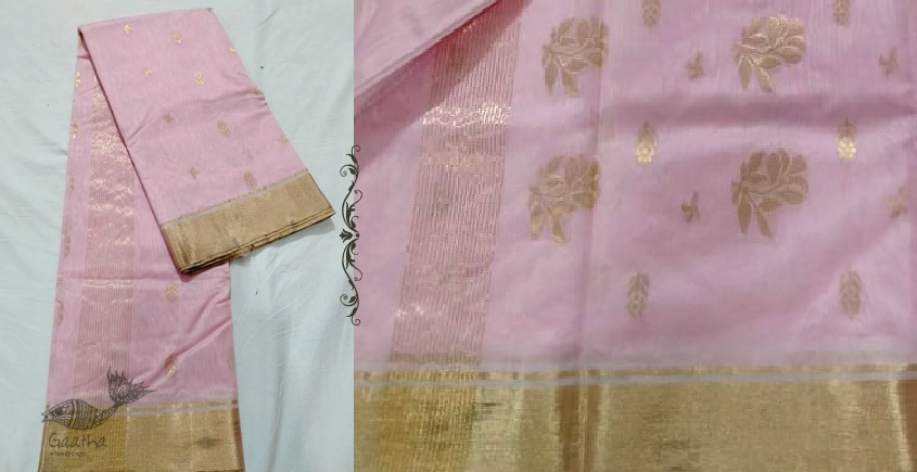 online Chanderi Silk Handwoven Saree - Light Pink with Golden Butta