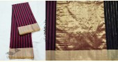 online  Handwoven Silk - Chanderi Golden Border Red & Black Stripe Saree