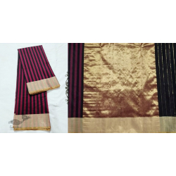 Padmapriya | Handwoven Silk - Chanderi Golden Border Red & Black Stripe Saree